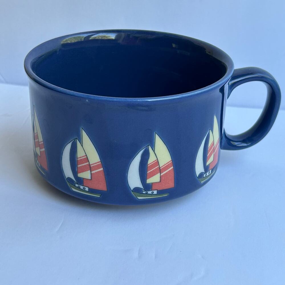 Vintage Otagiri Gibson Japan Blue Sailboat Soup Mug – Wide Stoneware Cup